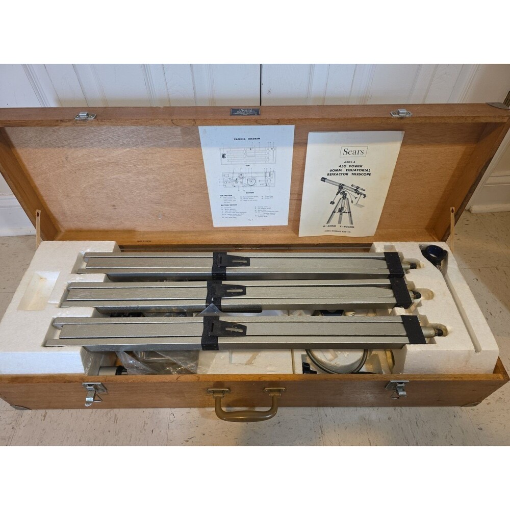 Sears Model No. 4 6305-A 450 Power 60MM Equatorial Refractor Telescope
